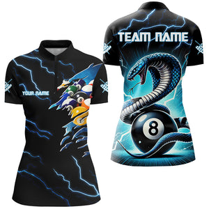 Blue Lightning Thunder Custom Cobra Snake 8 Ball Billiard Shirts, Women Billiard League Team Jerseys TDM2745