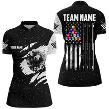 Load image into Gallery viewer, Customized Black White Grunge American Flag 8 Ball Pool Women Billiard Shirts, Patriotic Pool Jerseys TDM2985