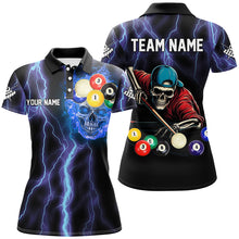 Load image into Gallery viewer, Personalized Thunder Lightning Blue Skull Women Billiard Shirts, Skeleton Billiard Balls Pool Jerseys TDM2993