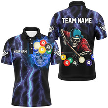 Load image into Gallery viewer, Personalized Thunder Lightning Blue Skull Men Billiard Shirts, Skeleton Billiard Balls Pool Jerseys TDM2993