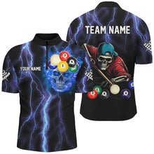 Load image into Gallery viewer, Personalized Thunder Lightning Blue Skull Men Billiard Shirts, Skeleton Billiard Balls Pool Jerseys TDM2993