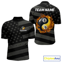 Load image into Gallery viewer, Black US Flag Yin-Yang 8 Ball &amp; 9 Ball Custom Billiard Shirts For Men, Billiard Team Jersey TDM5460