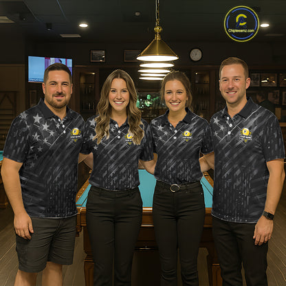 Black US Flag 9 Ball Fire Billiard Shirt For Men Custom Pool Team Billiard Jersey Polo & 1/4 Zip TDM5461