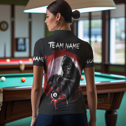 Black And Red Grunge Grim Reaper 8 Ball Billiard Shirt For Women Custom Billiard Team Jersey TDM3433