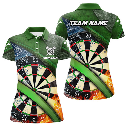 Personalized Green 3D Dartboard Fire And Water Women Darts Polo Shirts Custom Darts Team Jerseys TDM1247