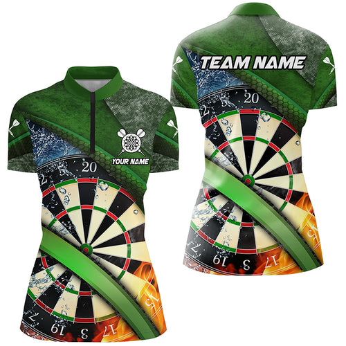 Green 3D Dartboard Fire And Water Women Darts Quarter-Zip Shirts Custom Darts Team Jerseys TDM1247