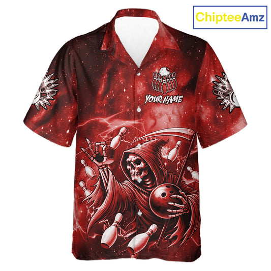 Funny Red Grim Reaper Galaxy Hawaiian Bowling Shirt For Women Custom Bowling Team Jersey Outfit TDM6078
