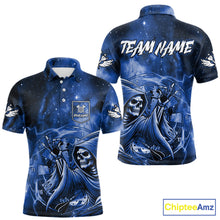Load image into Gallery viewer, Blue Grim Reaper Galaxy Dart Shirt For Men Custom Darts Jersey Pocket Option TDM6082