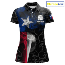 Load image into Gallery viewer, Personalized Texas Flag Smoke Bowling Shirt For Women, Patriotic Bowling Team Jersey Polo &amp; 1/4 Zip TDM6088