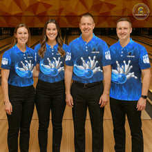 Load image into Gallery viewer, Personalized Flame Blue Bowling Shirt For Women Custom Fire Bowling Team Jersey Polo &amp; 1/4 Zip TDM6090