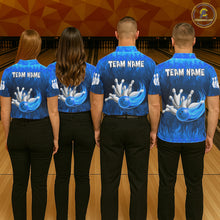 Load image into Gallery viewer, Personalized Flame Blue Bowling Shirt For Women Custom Fire Bowling Team Jersey Polo &amp; 1/4 Zip TDM6090