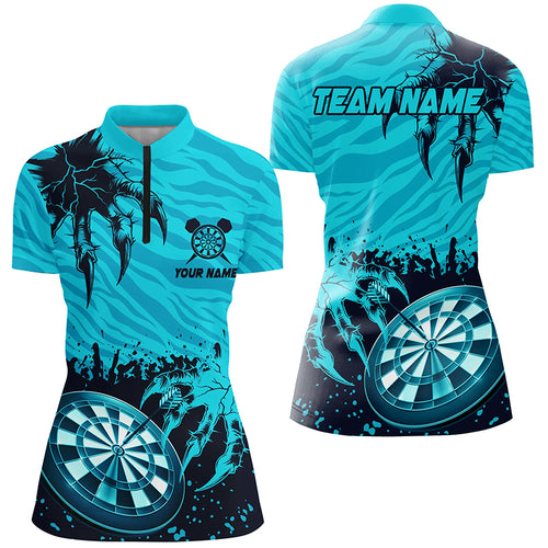 Funny Claw Dartboard Turquoise Women Darts Quarter-Zip Shirt Custom Team League Darts Shirts TDM1459
