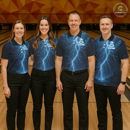 Custom Blue Lightning Cobra Snake Bowling Shirt For Men, Bowling Team Jersey Polo & 1/4 Zip TDM6350