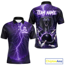 Load image into Gallery viewer, Custom Purple Lightning Cobra Snake Bowling Shirt For Men, Bowling Team Jersey Polo &amp; 1/4 Zip TDM6351