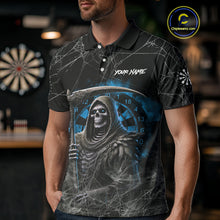 Load image into Gallery viewer, Black And Blue Grim Reaper Smoke Funny Dart Shirts For Men Custom Dart Jerseys, Darts Clothing TDM4005