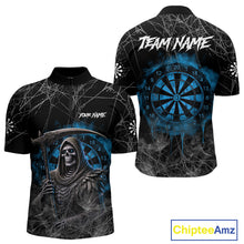 Load image into Gallery viewer, Black And Blue Grim Reaper Smoke Funny Dart Shirts For Men Custom Dart Jerseys, Darts Clothing TDM4005