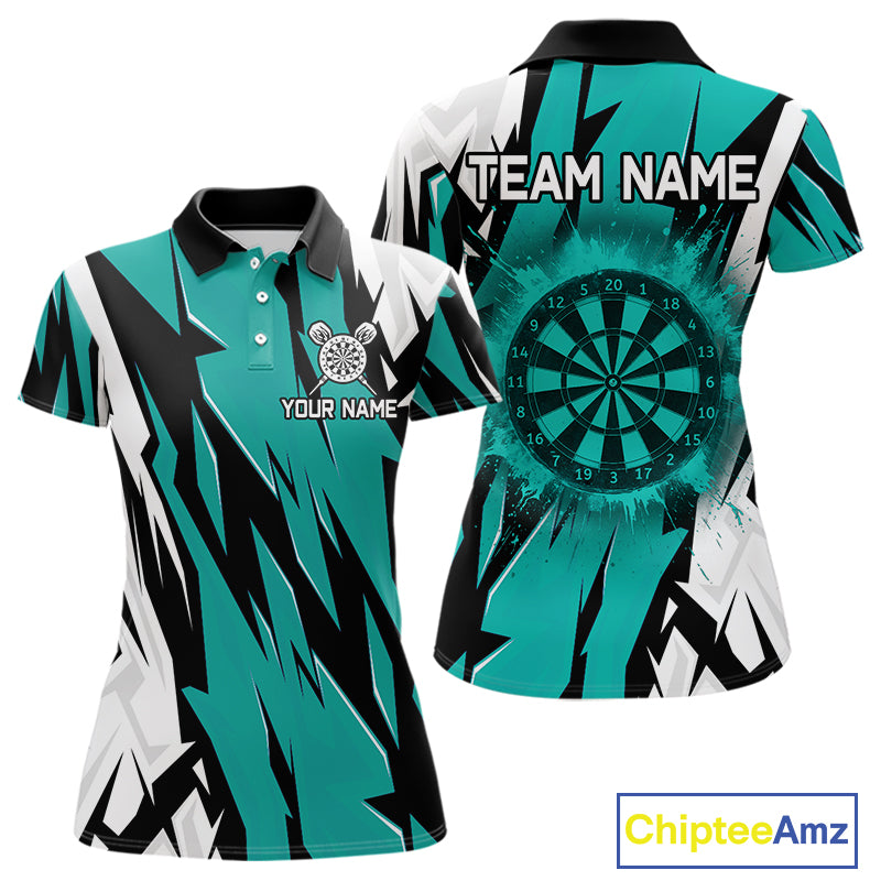 Turquoise Darts Jerseys For Women Custom Darts Team Shirts Polo & Quarter Zip, Darts Clothing TDM4008