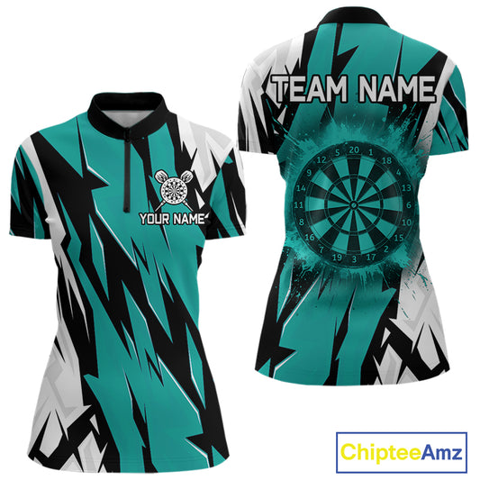 Turquoise Darts Jerseys For Women Custom Darts Team Shirts Polo & Quarter Zip, Darts Clothing TDM4008