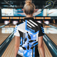 Load image into Gallery viewer, Custom Smoke Bowling Pins Polo &amp; Quarter Zip Shirt For Women, Bowling League Team Jersey |Blue TDM6522