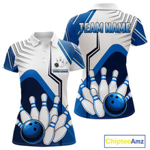 Load image into Gallery viewer, Custom White And Blue Bowling Ball Polo &amp; Quarter Zip For Women, Bowling Team Shirts, Bowling Jersey TDM6525
