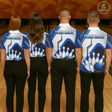 Load image into Gallery viewer, Custom White And Blue Bowling Ball Polo &amp; Quarter Zip For Women, Bowling Team Shirts, Bowling Jersey TDM6525