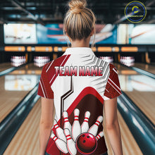 Load image into Gallery viewer, Custom White And Red Bowling Ball Polo &amp; Quarter Zip For Women, Bowling Team Shirts, Bowling Jersey TDM6526