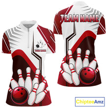 Load image into Gallery viewer, Custom White And Red Bowling Ball Polo &amp; Quarter Zip For Women, Bowling Team Shirts, Bowling Jersey TDM6526
