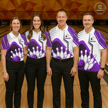 Load image into Gallery viewer, Custom White And Purple Bowling Ball Polo &amp; Quarter Zip For Women, Bowling Team Shirt, Bowling Jersey TDM6527