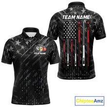Load image into Gallery viewer, Custom Black US Flag Billiard Shirt For Men Custom Patriotic Billiard Team Jersey Polo &amp; 1/4 Zip TDM6530