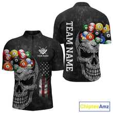 Load image into Gallery viewer, Personalized Grunge Skull Billiard Shirt For Men Custom Patriotic American Flag Pool Team Jerseys TDM4196