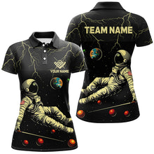 Load image into Gallery viewer, Personalized Black Astronaut Lightning Galaxy Billiard Shirts For Women, Funny Billiard Apparel TDM2029