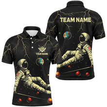 Load image into Gallery viewer, Personalized Black Astronaut Lightning Galaxy Billiard Shirts For Men, Funny Billiard Apparel TDM2029
