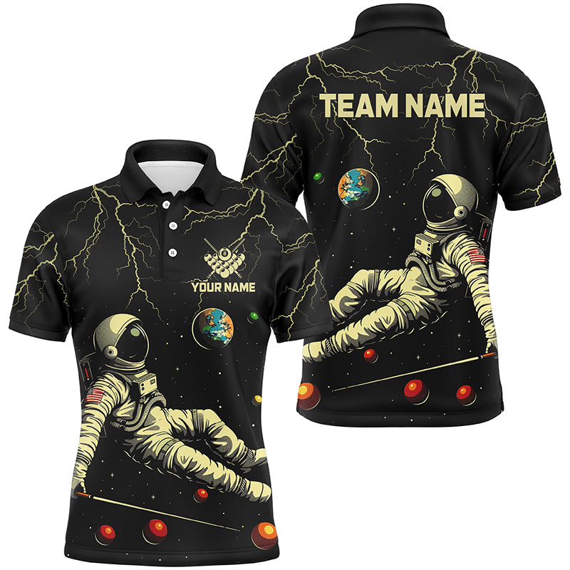 Personalized Black Astronaut Lightning Galaxy Billiard Shirts For Men, Funny Billiard Apparel TDM2029