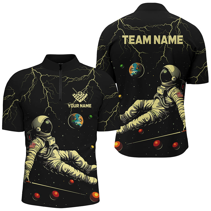Personalized Black Astronaut Lightning Galaxy Billiard Shirts For Men, Funny Billiard Apparel TDM2029