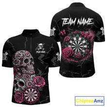Load image into Gallery viewer, Personalized Pink Funny Skull Roses Darts Shirt For Men Custom Darts Team Jersey, Darts Outfit TDM4354