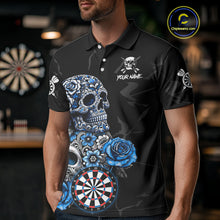 Load image into Gallery viewer, Personalized Blue Funny Skull Roses Darts Shirt For Men Custom Darts Team Jersey, Darts Outfit TDM4355