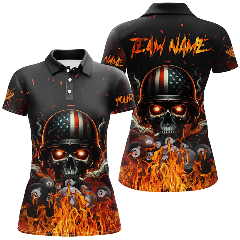 Funny Skull US Flag Billiard Shirts For Women Customized Billiard Balls Fire Sports Pool Jerseys TDM2239