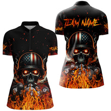 Load image into Gallery viewer, Funny Skull US Flag Billiard Shirts For Women Customized Billiard Balls Fire Sports Pool Jerseys TDM2239