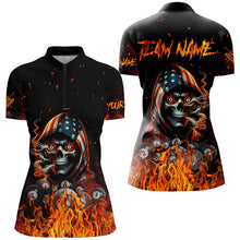 Load image into Gallery viewer, Funny Skull US Flag Fire Custom Billiard Shirts For Women, Patriotic Billiard Jerseys Apparel TDM2240