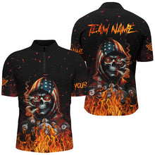 Load image into Gallery viewer, Funny Skull US Flag Fire Custom Billiard Shirts For Men, Patriotic Billiard Jerseys Apparel TDM2240