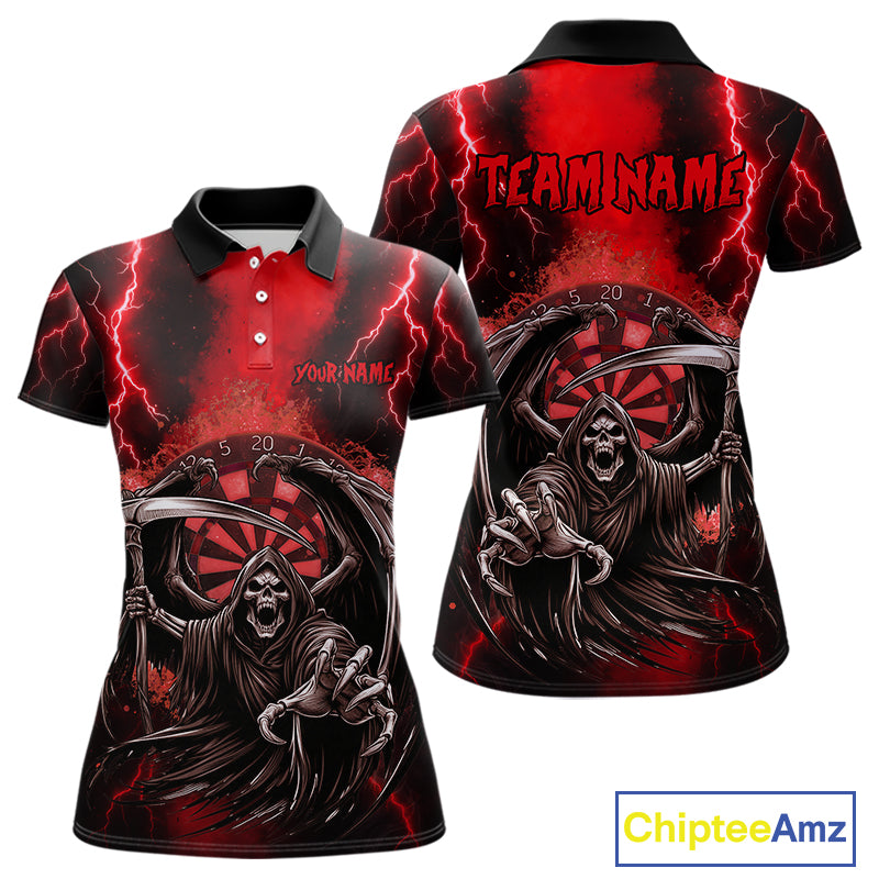 Personalized Red Grim Reaper Thunder Lightning Darts Shirt For Women, 3D Darts Team Jerseys TDM4588