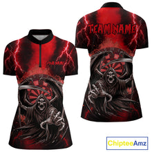 Load image into Gallery viewer, Personalized Red Grim Reaper Thunder Lightning Darts Shirt For Women, 3D Darts Team Jerseys TDM4588