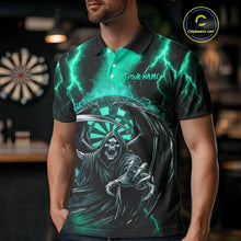 Load image into Gallery viewer, Personalized Turquoise Grim Reaper Thunder Lightning Darts Shirt For Men, 3D Darts Team Jerseys TDM4589
