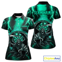 Load image into Gallery viewer, Personalized Turquoise Grim Reaper Thunder Lightning Darts Shirt For Women, 3D Darts Team Jerseys TDM4589
