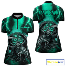 Load image into Gallery viewer, Personalized Turquoise Grim Reaper Thunder Lightning Darts Shirt For Women, 3D Darts Team Jerseys TDM4589