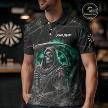 Load image into Gallery viewer, Black And Turquoise Smoke Grim Reaper Dart Shirts For Men Custom Halloween Darts Jersey Outfit TDM4590