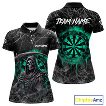 Load image into Gallery viewer, Black And Turquoise Smoke Grim Reaper Dart Shirts For Women Custom Halloween Darts Jersey Outfit TDM4590