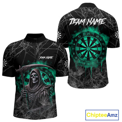 Black And Turquoise Smoke Grim Reaper Dart Shirts For Men Custom Halloween Darts Jersey Outfit TDM4590