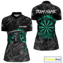 Load image into Gallery viewer, Black And Turquoise Smoke Grim Reaper Dart Shirts For Women Custom Halloween Darts Jersey Outfit TDM4590