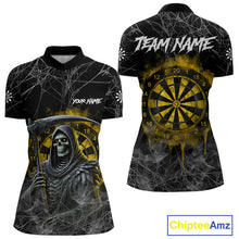 Load image into Gallery viewer, Black And Yellow Smoke Grim Reaper Dart Shirts For Women Custom Halloween Darts Jersey Outfit TDM4591